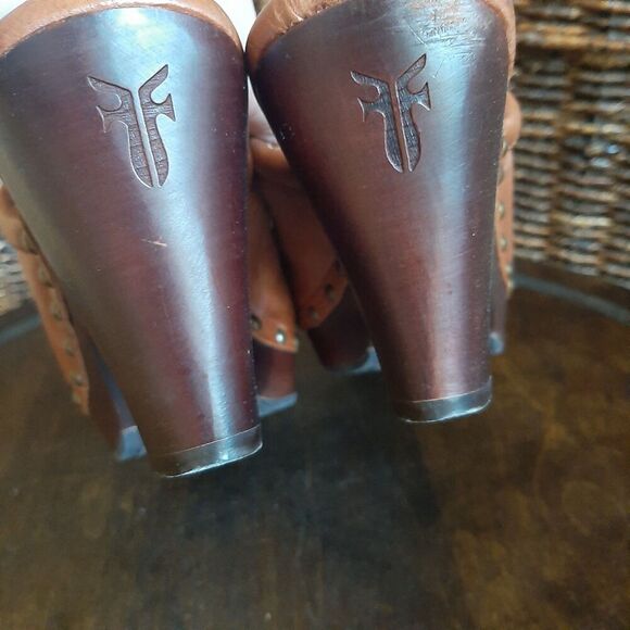 Frye Leather Audra Heeled Clogs Women's 8 Brown Studded Boho Western Platform - Picture 8 of 11